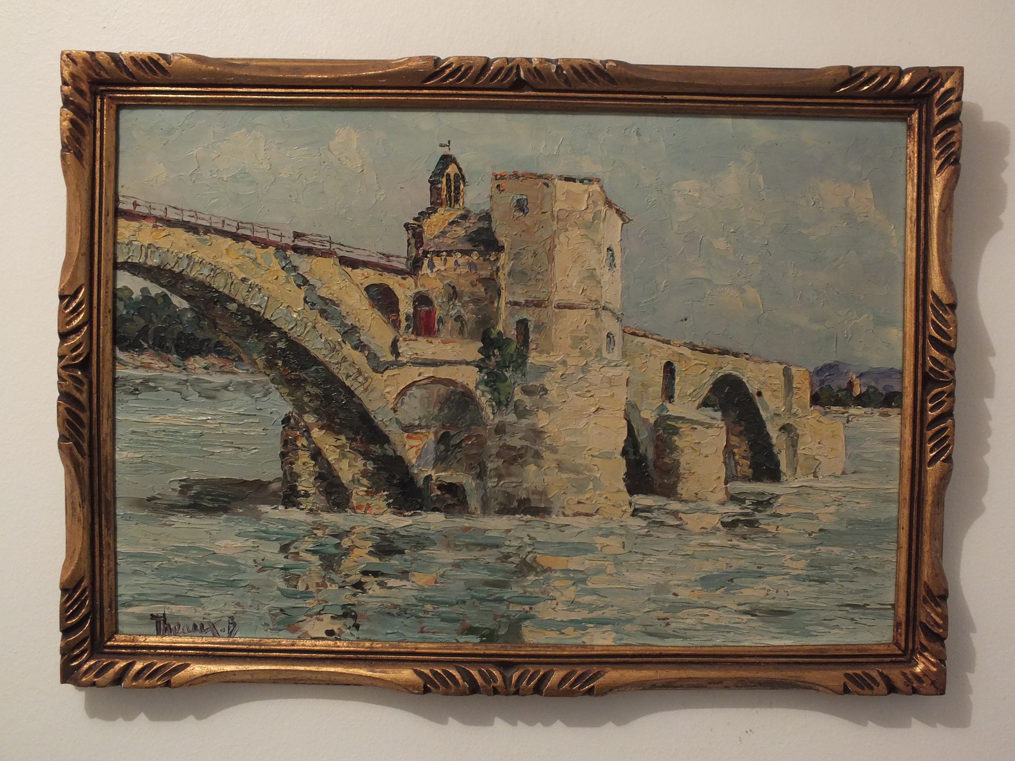 Avignon, the Saint Bénezet bridge, oil painting on panel signed B. Theaux