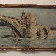 Avignon, the Saint Bénezet bridge, oil painting on panel signed B. Theaux