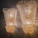 Paire de grands appliques murales Barovier & Toso Foglia d’Oro, années 1980.