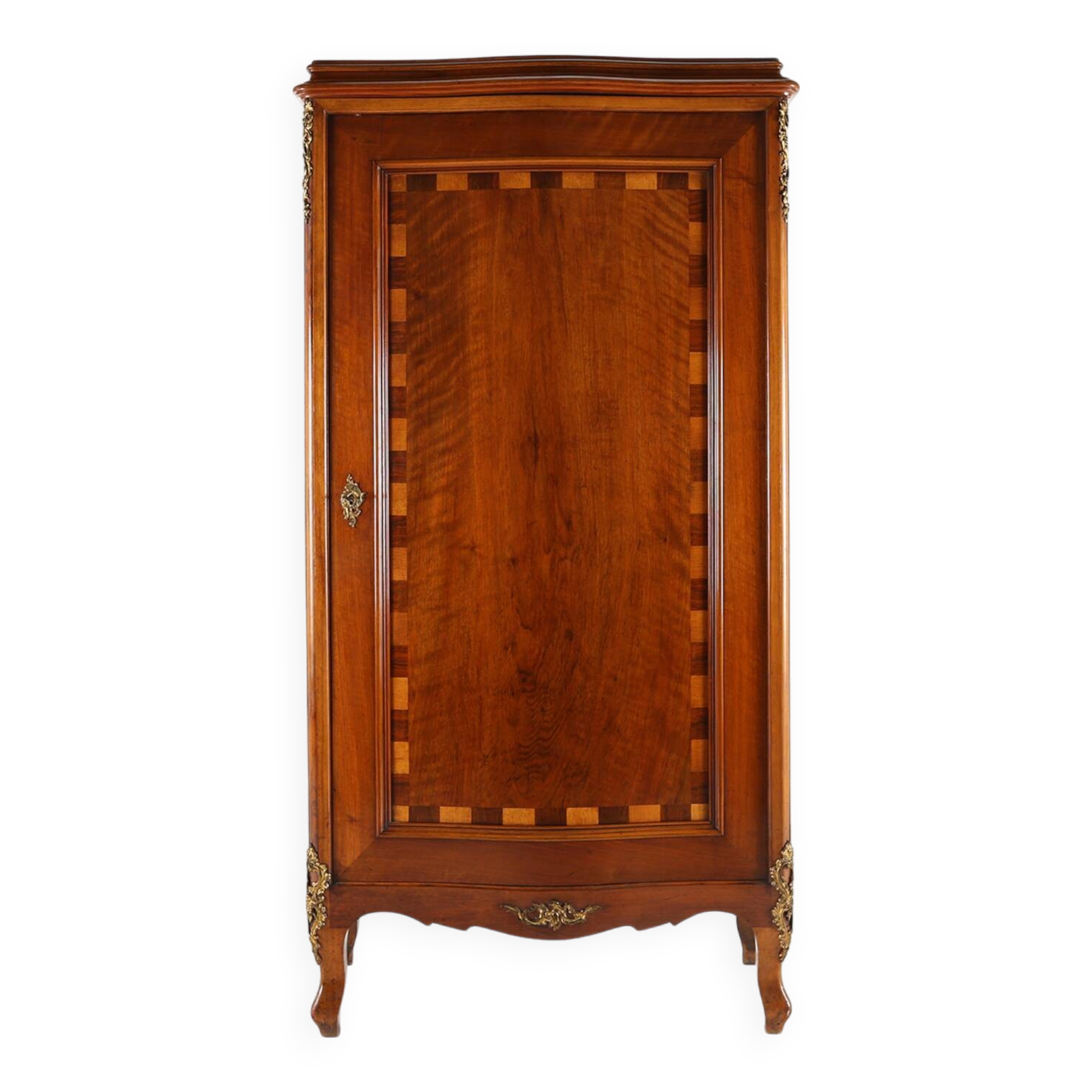 Antique wooden cabinet with inlay and bronze decorations, France ca. 1860