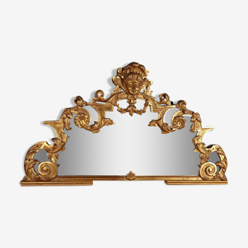 Fronton de dessus de porte en bois doré avec miroir fin du XIXe siècle SB