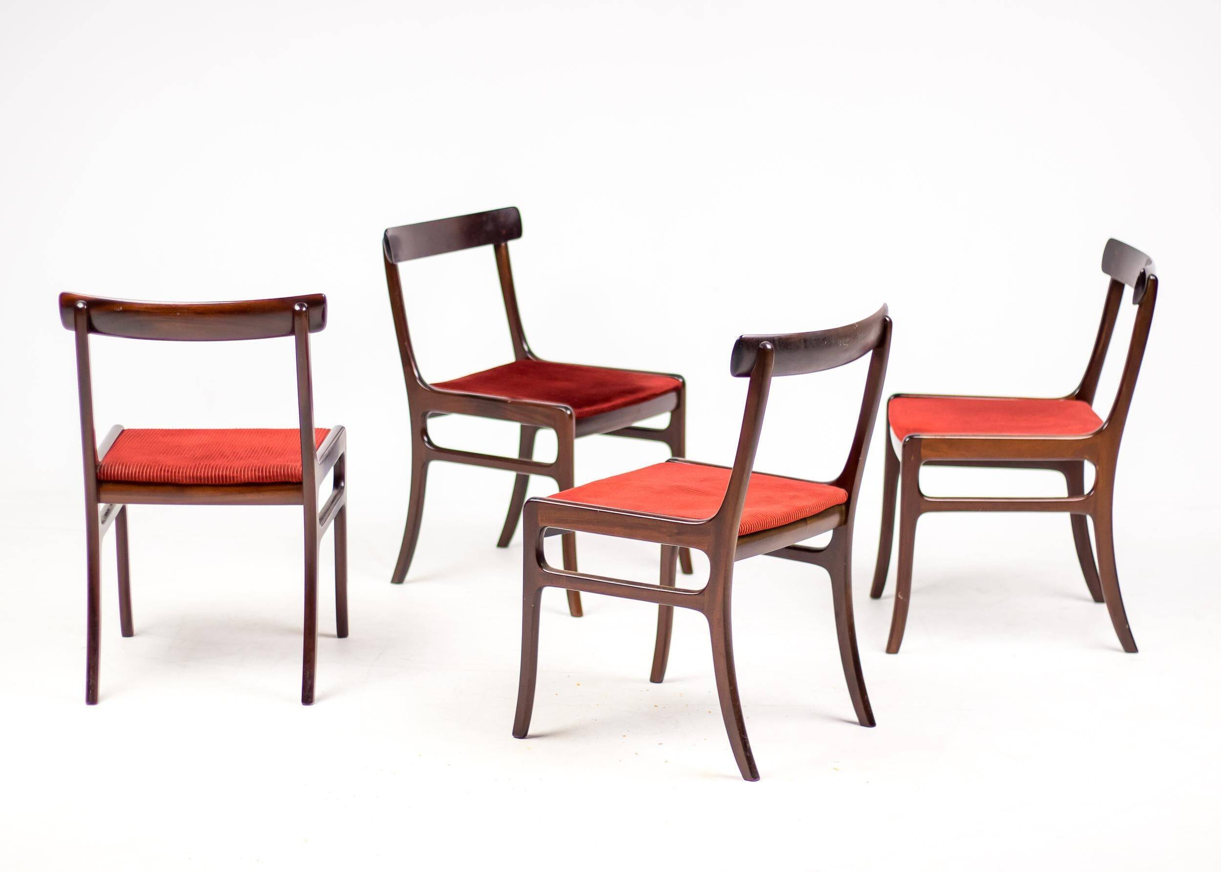 Set of four Ole Wanscher 'Rungstedlund' chairs in mid-century Modernity style.