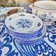 Lot de 6 assiettes à dessert KG Lunéville liseré bleu et fleurs jaunes et bleu jaune