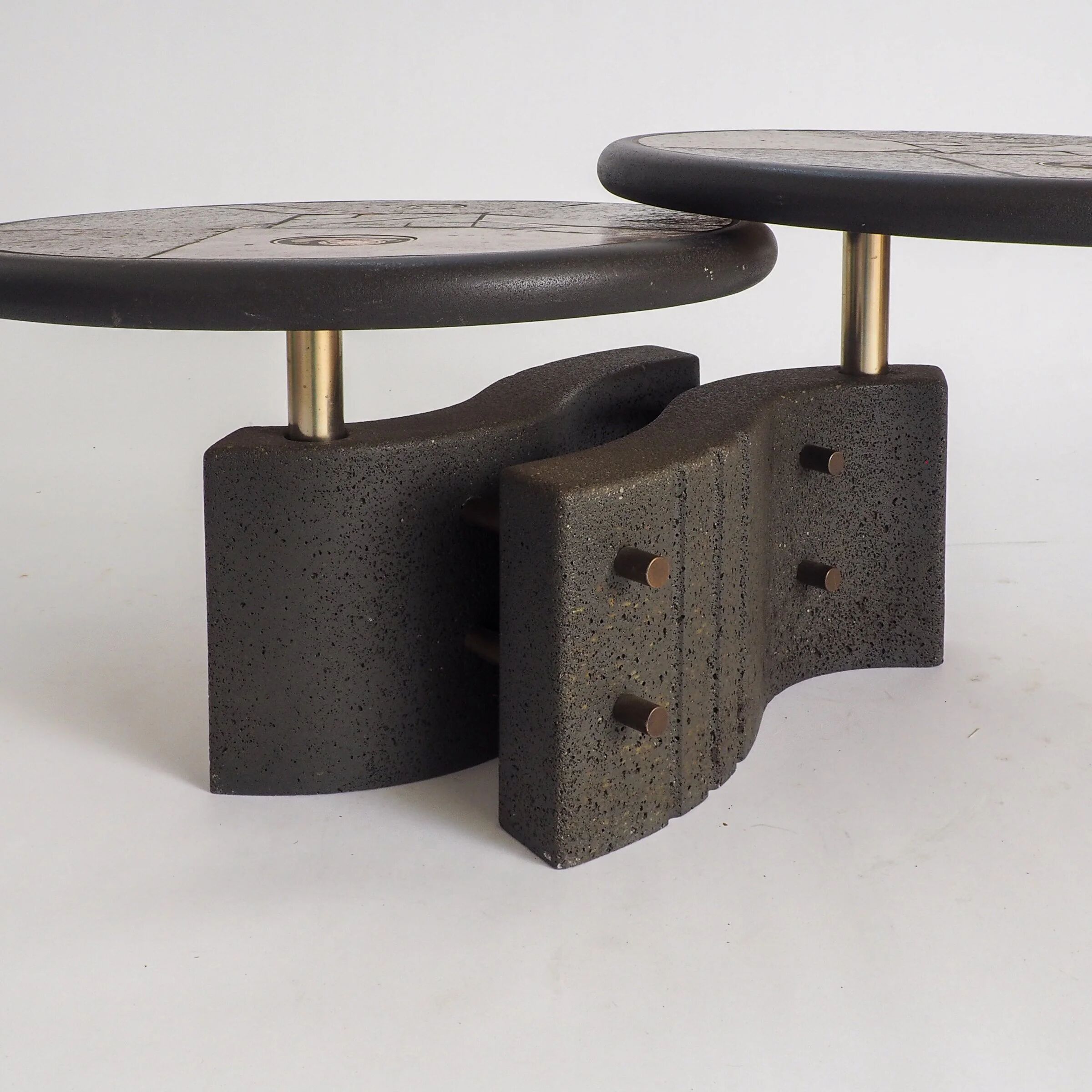 Rare two-tier modular brutalist coffee table by Paul Kingma