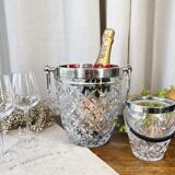 Champagne bucket in cut glass and stainless steel