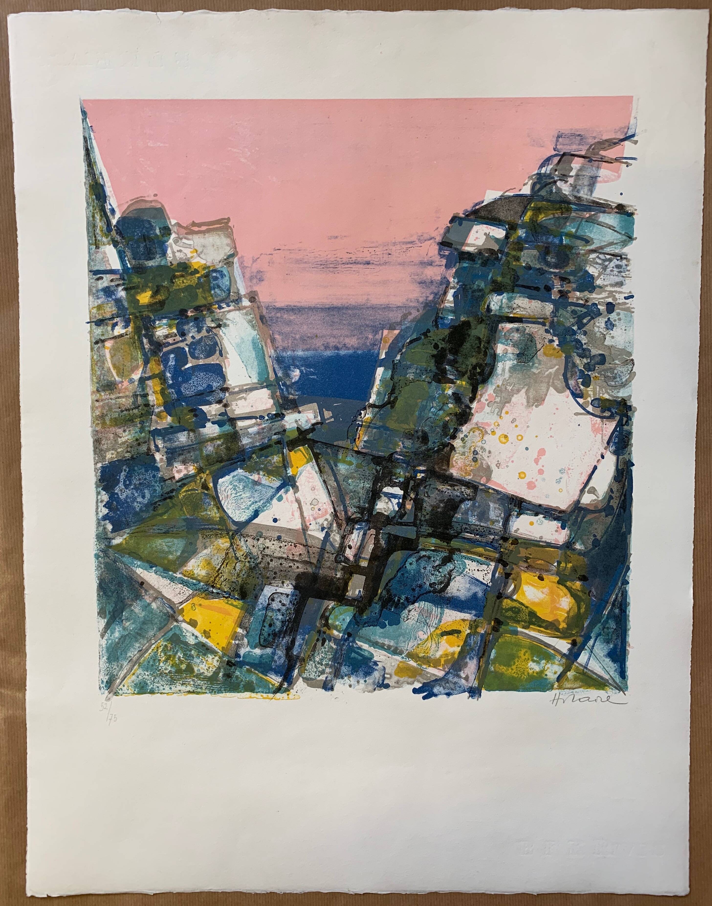 Lithographie originale "les gorges" de camille hilaire