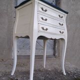 Louis XV three-drawer chest of drawers with white and blue patina