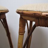 Pair of rattan bar stools and vintage bamboo
