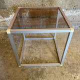 Vintage Cube Coffee Table, Aluminum + Smoked Glass, 1980s