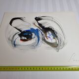 Robert Stenne Abstraction technique mixte aquarelle & encre de chine signé