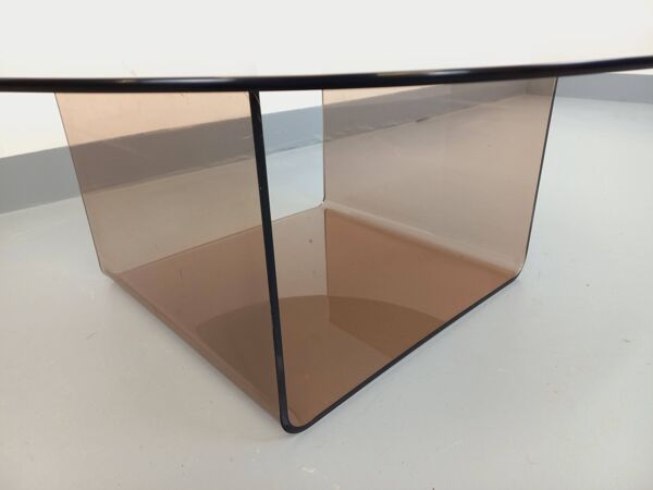 Table basse ronde vintage en verre et plexiglas style Space Age années 70