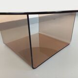 Vintage round coffee table in glass and plexiglass, Space Age style from the 70s.