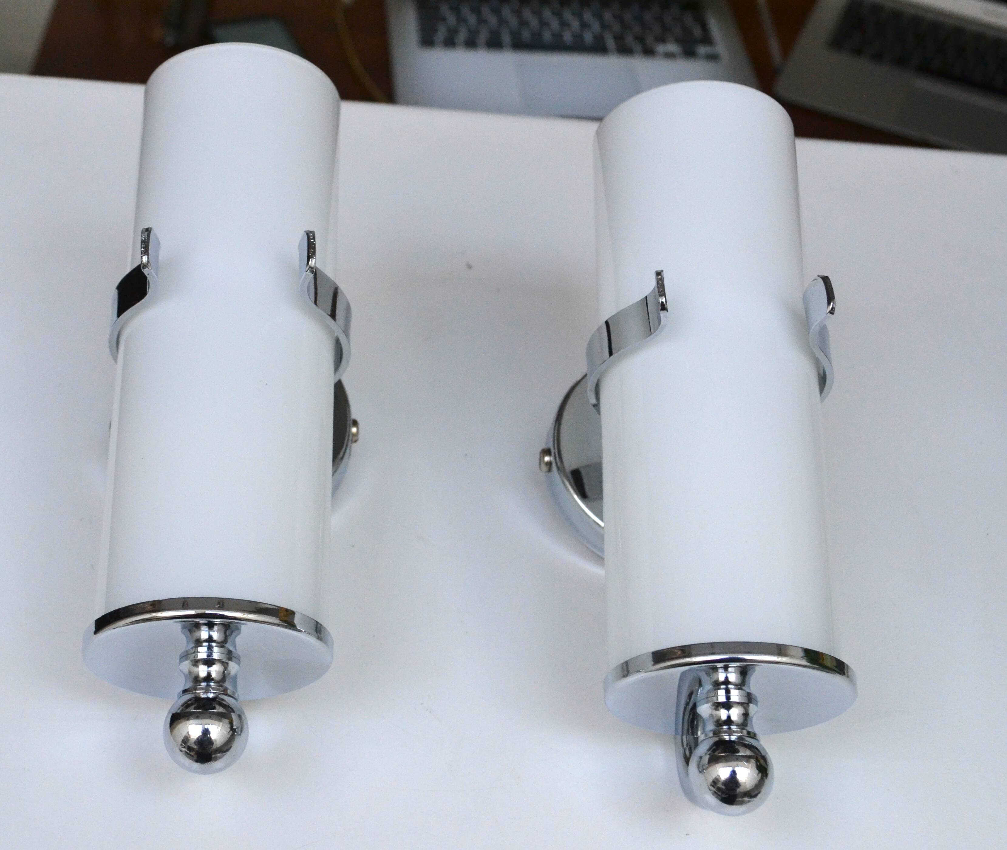 Opaline and chrome wall lights from the 1970s.