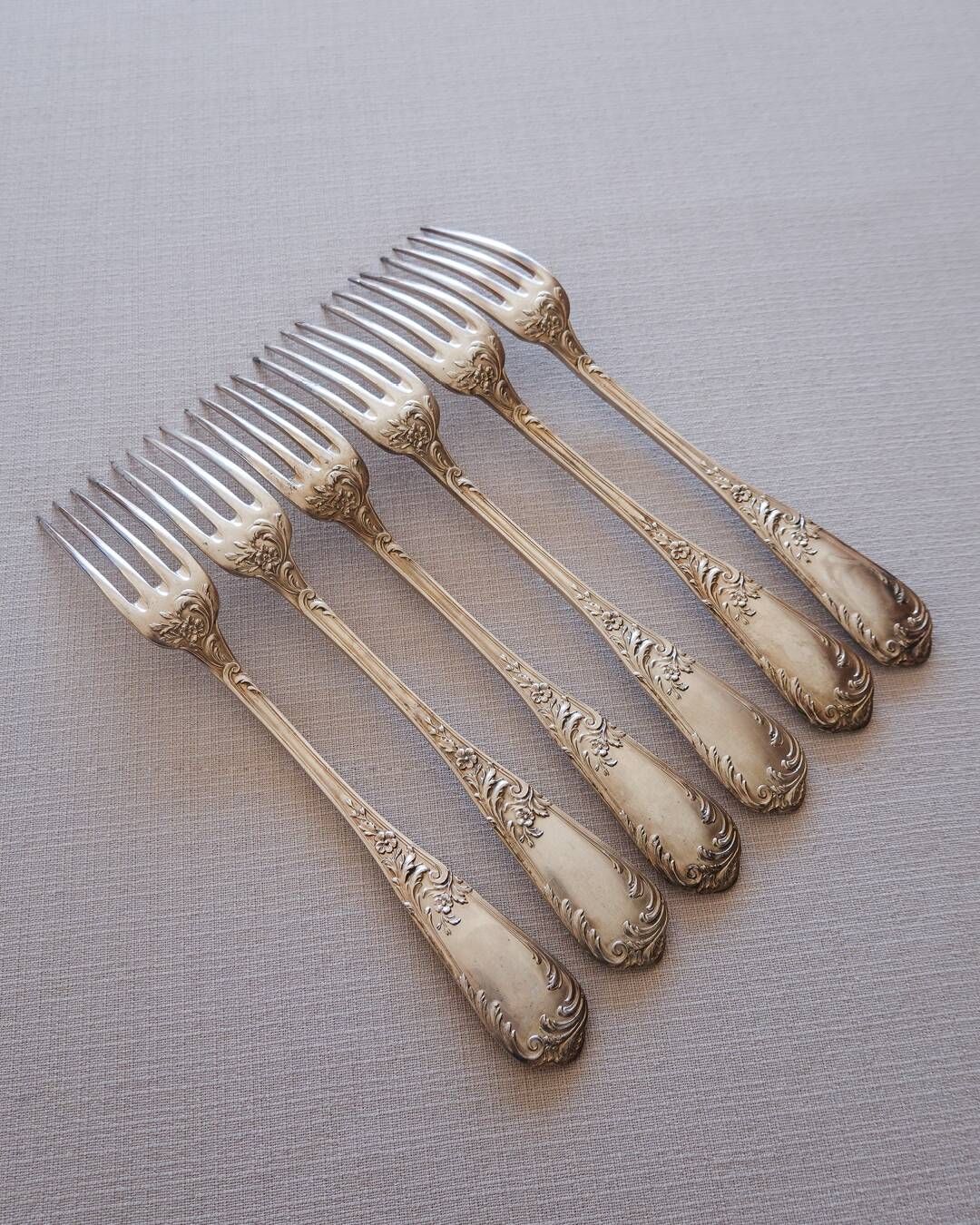 Set of 6 art nouveau forks in silver metal