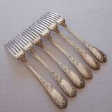Set of 6 art nouveau forks in silver metal
