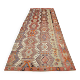 Tapis Kilim vintage en laine douce fait main 153 x 412 cm,