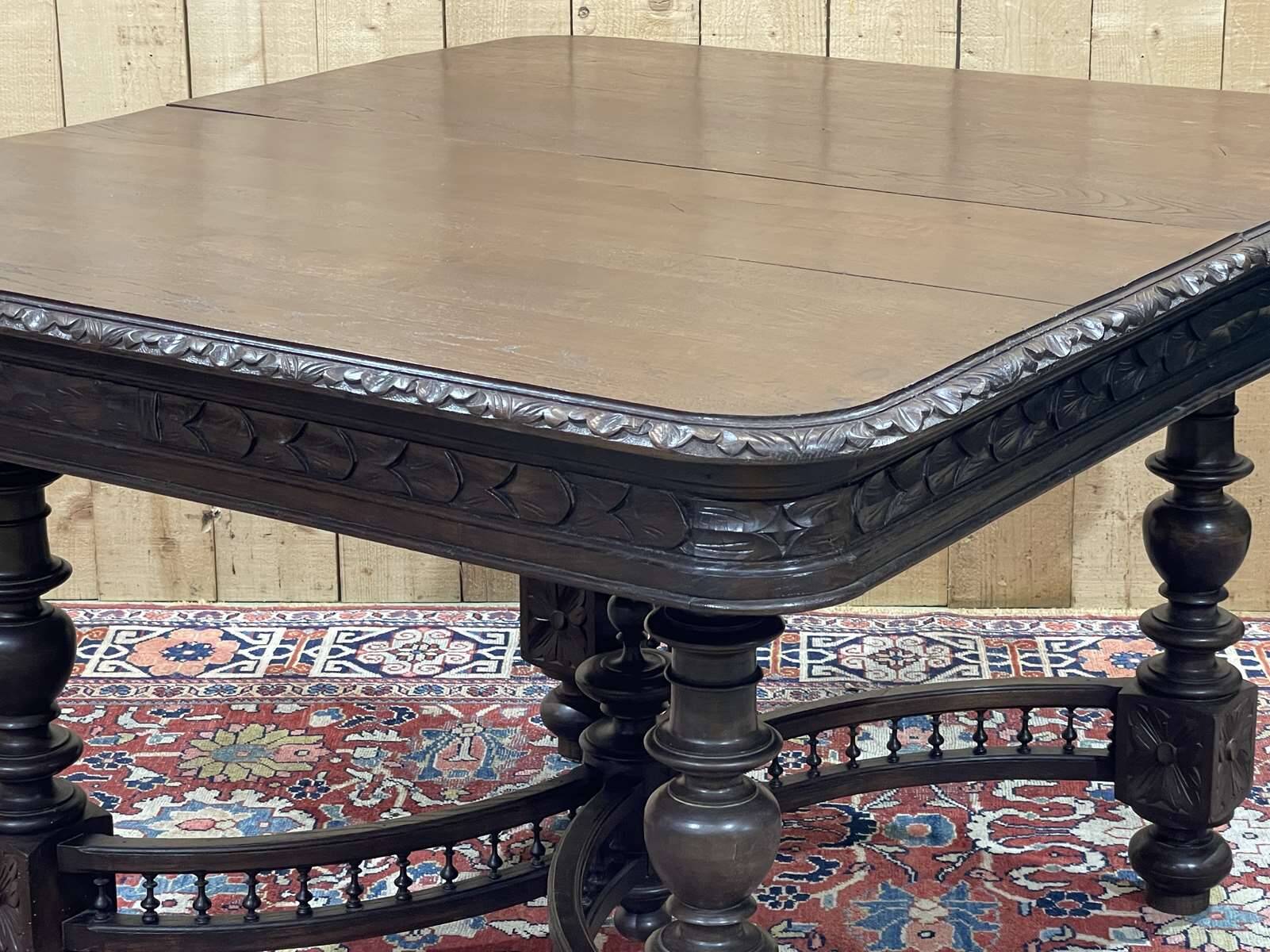 Oak dining table with beech base and 3 extensions