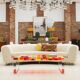 Curved Four-Seat Italian Sofas with Brass Legs and Ivory Bouclé, Set of Two