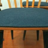 Set of 4  dining chairs splayed legs and petrol blue-green covers, 1960s