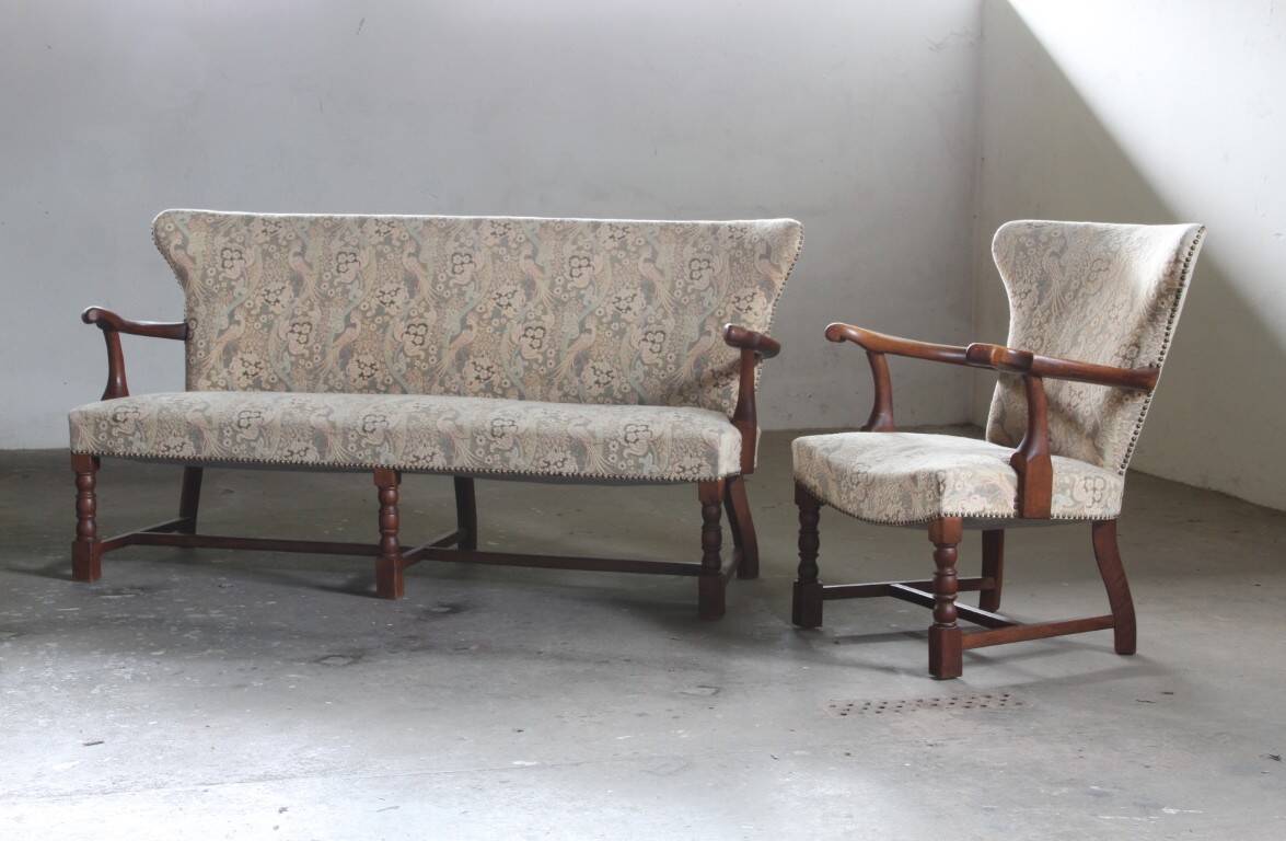 Vintage Danish Art Deco Pair of Armchairs in Solid Oak - 1940s