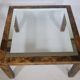 Table basse design Aldo Tura, en verre, cuir de chèvre et parchemin – Table d'appoint 1978