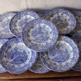 Lot de 10 assiettes anglaises à décor romantique bleu