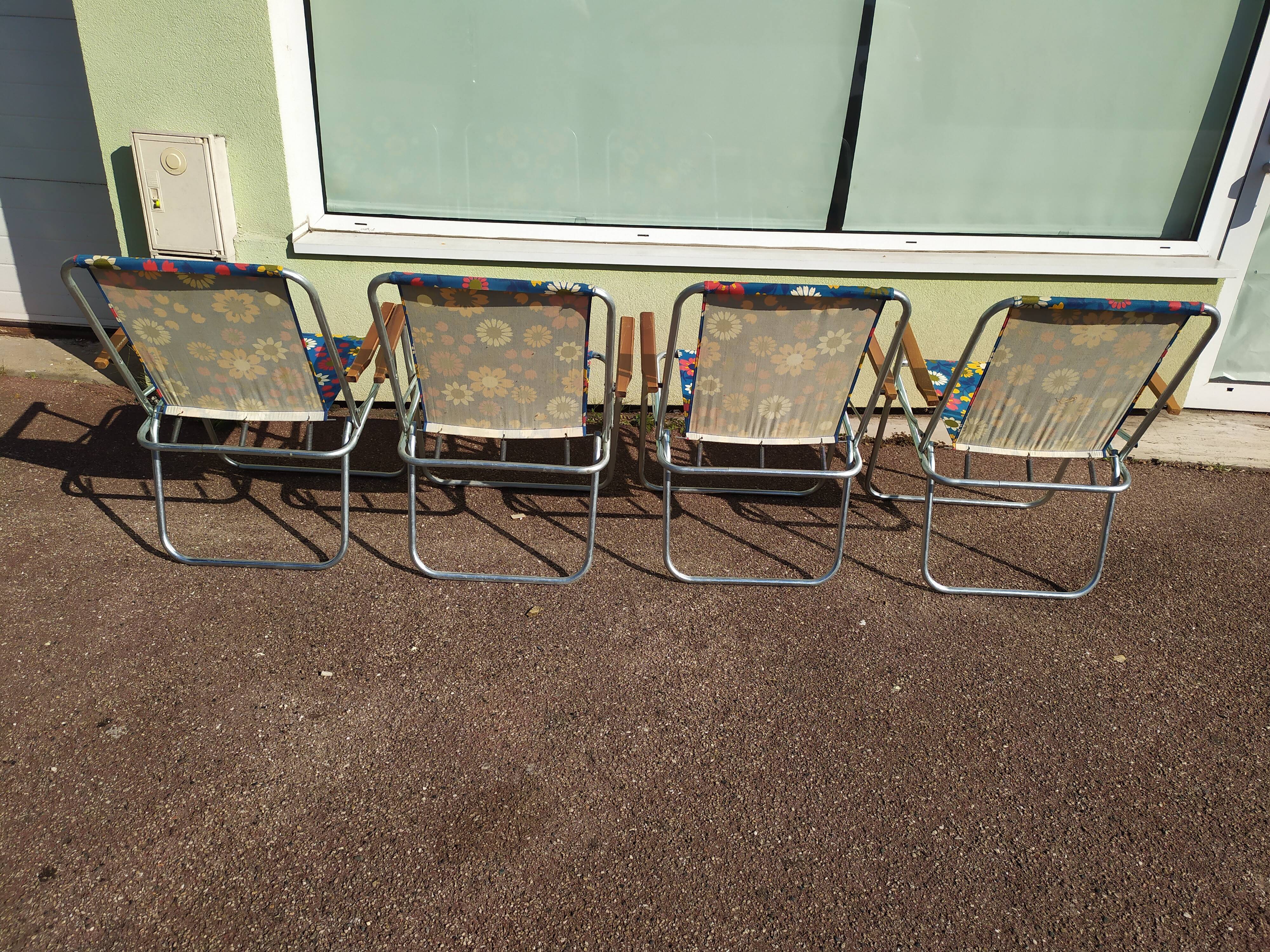 Lot de 4 chaise de camping pliante vintage bleu fleur