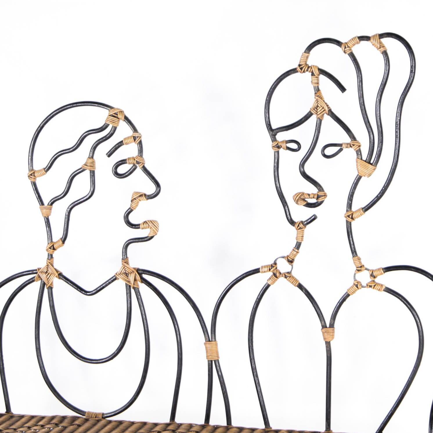 Iron and rattan bench