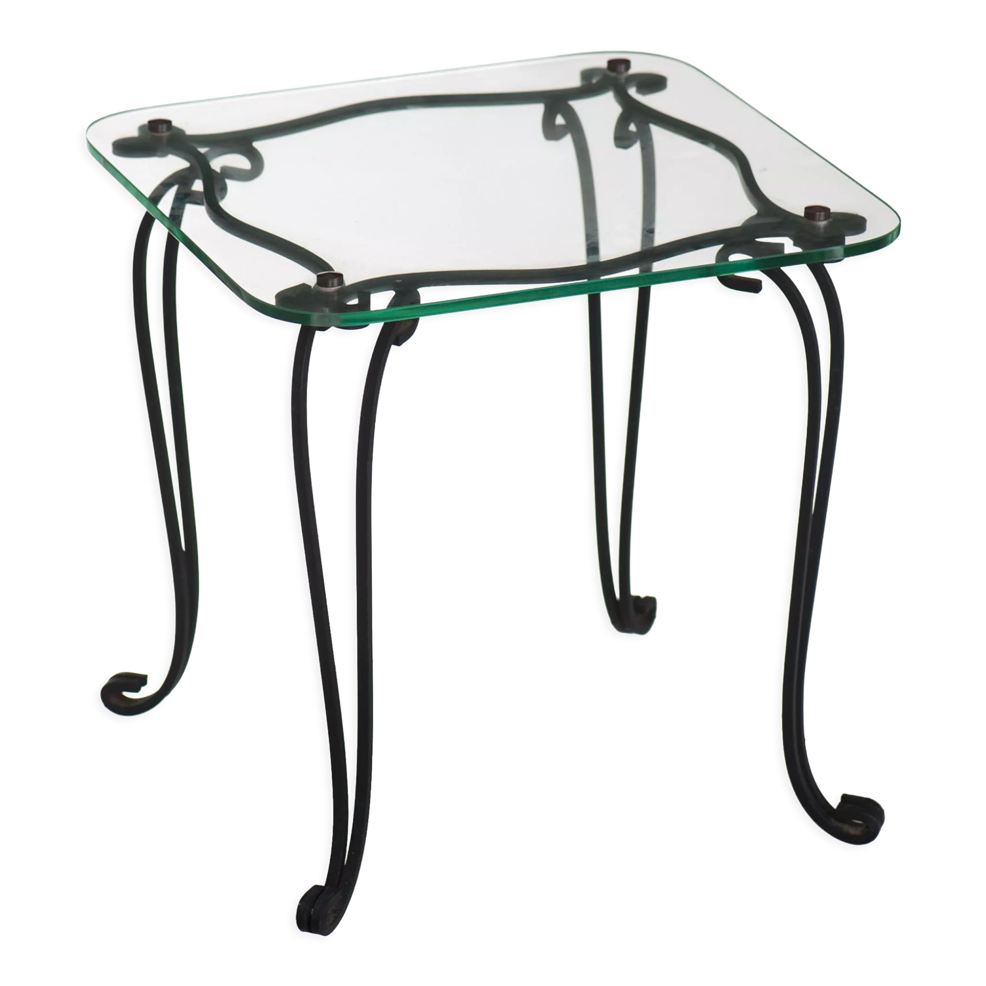 Side table in wrought iron and glass top year 50