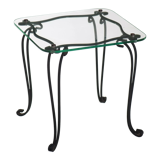 Side table in wrought iron and glass top year 50