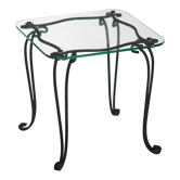 Table d'appoint en fer forgé et plateau en verre an 50