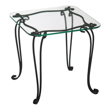 Table d'appoint en fer forgé et plateau en verre an 50