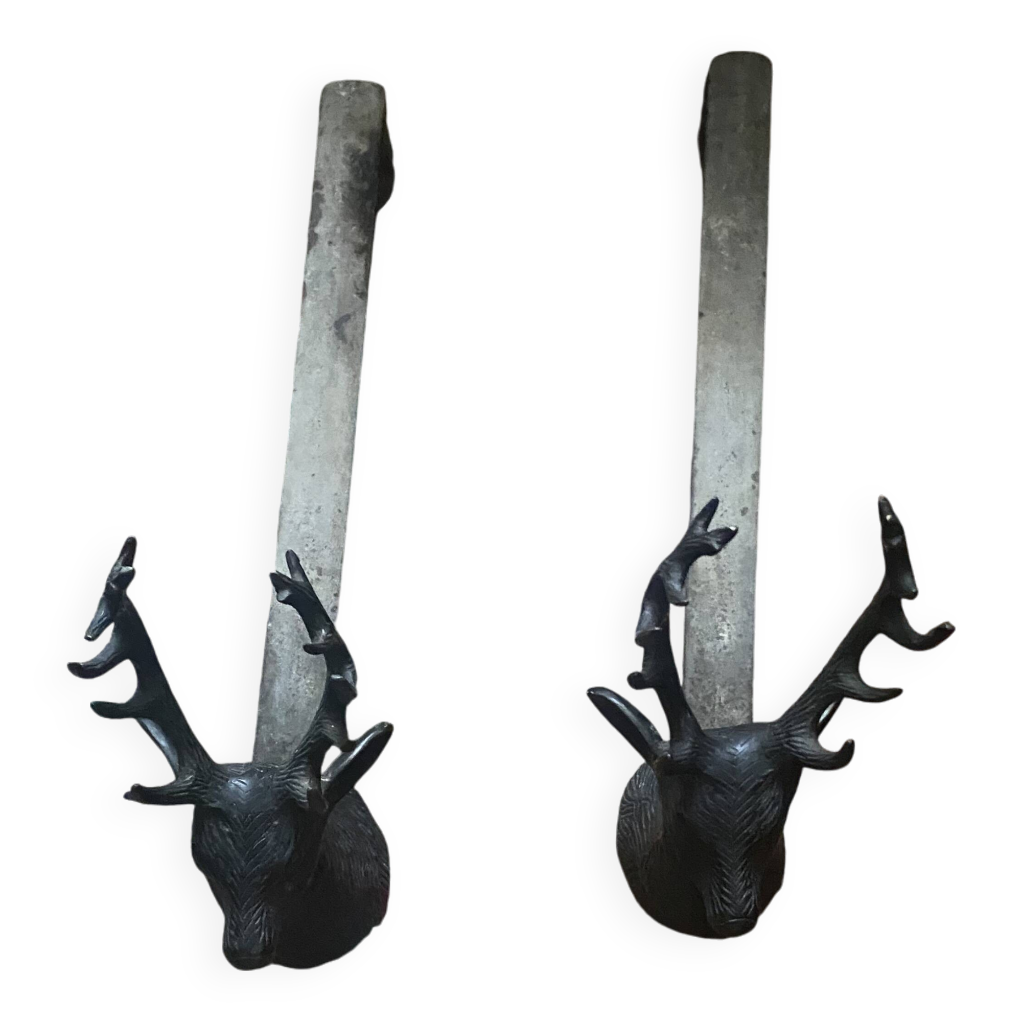 Pair of vintage deer head andirons