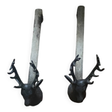 Pair of vintage deer head andirons