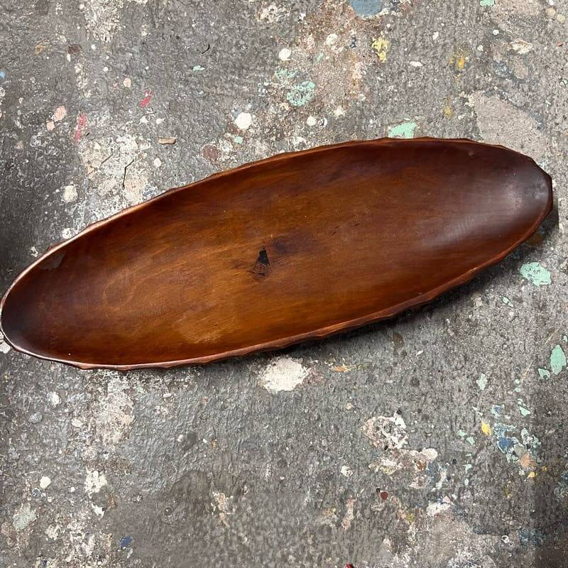 Oval hammered wooden dish
