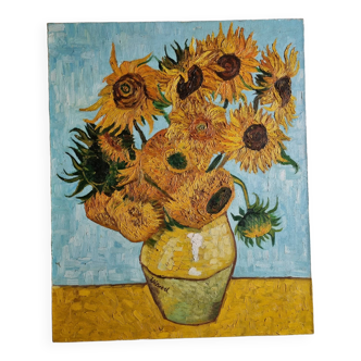 Tableau librement inspiré des tournesols, huile sur toile, 65 cm
