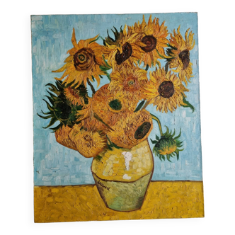 Painting freely inspired by sunflowers, oil on canvas, 65 cm