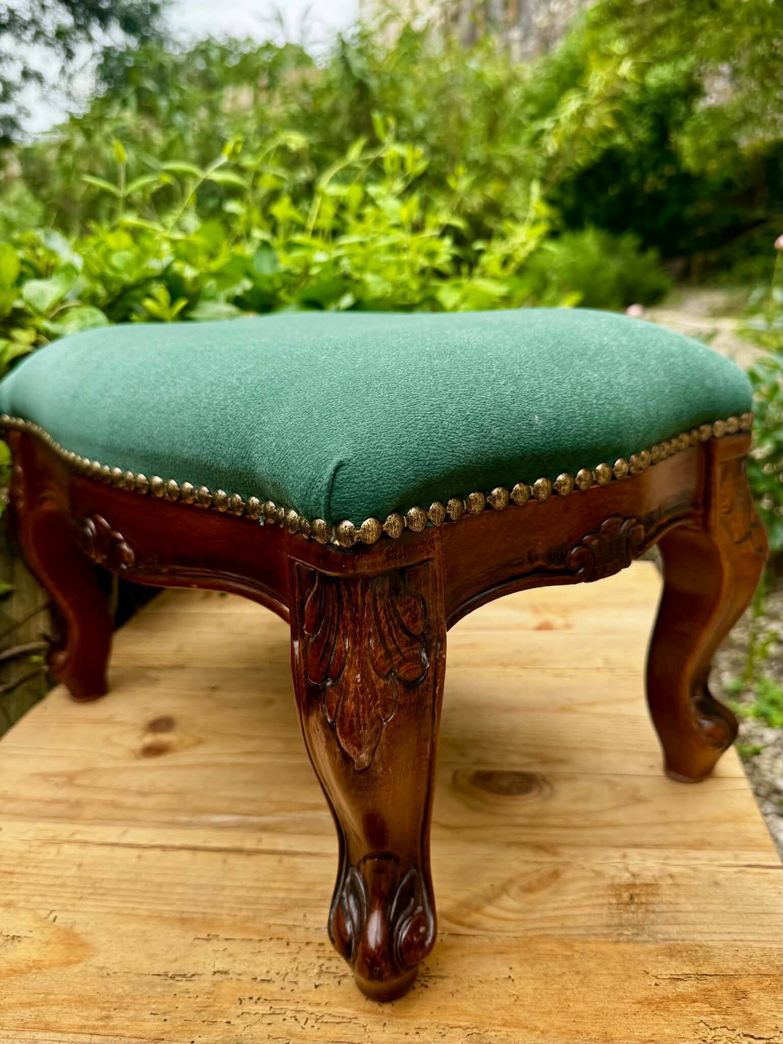 Louis XV style footrest in green velvet