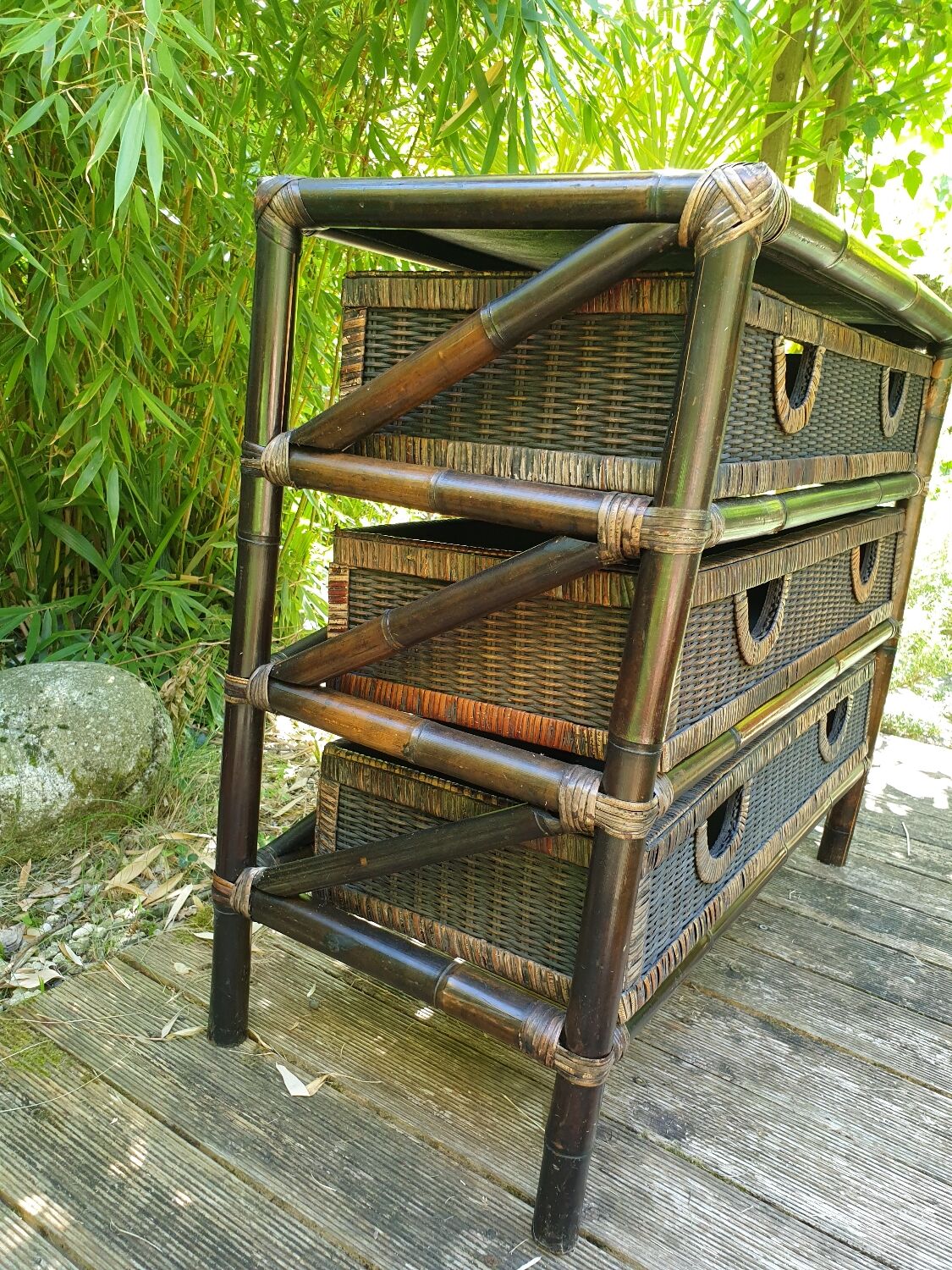 Commode en bambou et rotin
