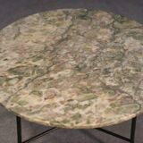 Marble side table with wrought iron base and brass balls in the style of Jean Royère, 1940s