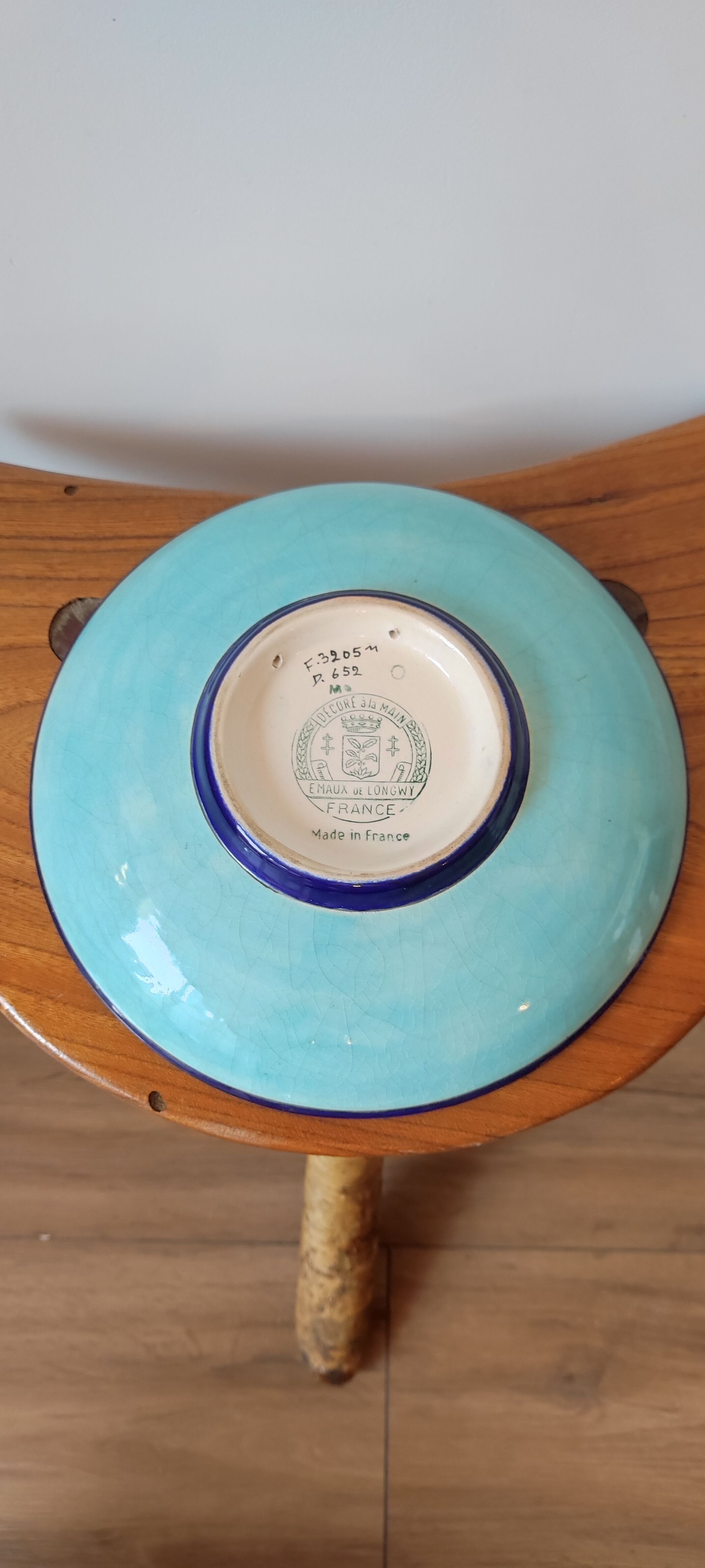 Numbered hollow dish in Longwy emaux.