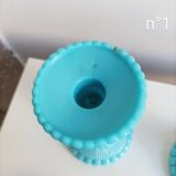 Bougeoirs anciens opaline bleu Portieux Vallerysthal