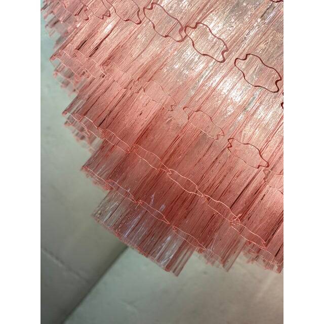 Contemporary pink "tronchi" murano glass chandelier in venini style