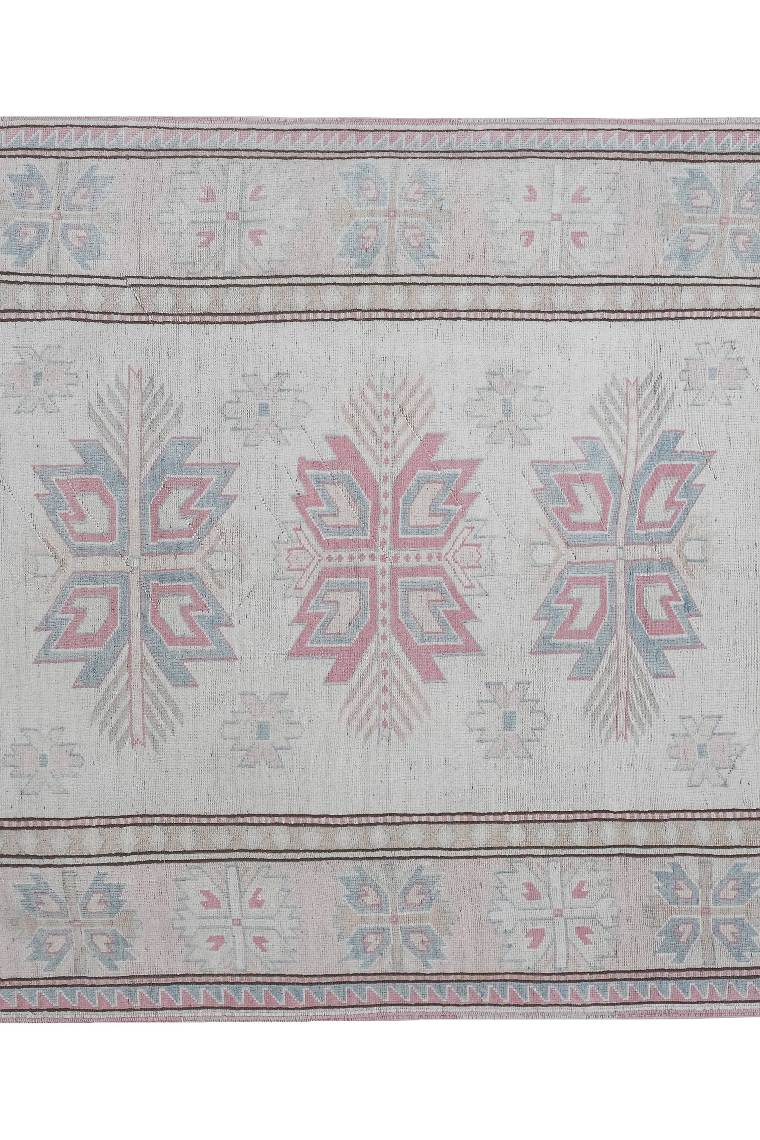 Decorative soft muted color turkish oushak rug, living room rug 5'11'' x 7'3''