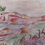 Watercolor 1960 red fish by denise collet, naive, xx painting on paper, without frame