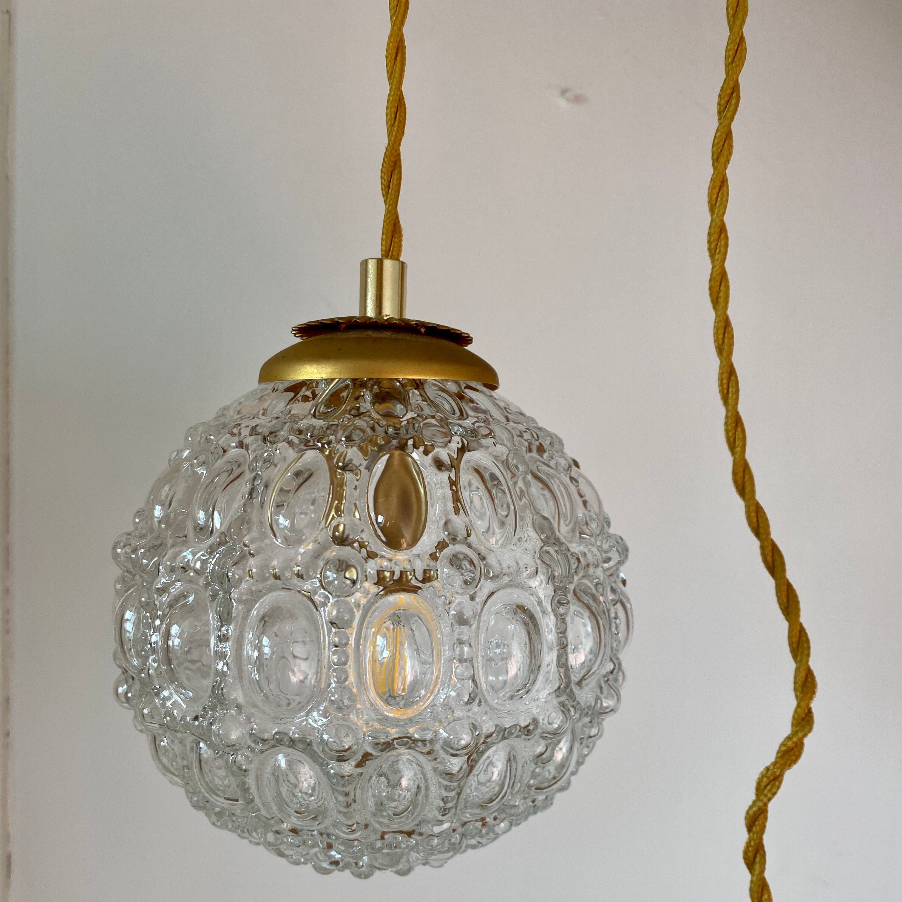 Vintage globe pendant lamp in molded glass