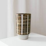 Brown Beige Ceramic Vase - Mid-Century Studio Vase, 1960s, Crosshatch Texture