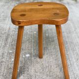 Scandinavian solid wood brutalist tripod stool 1970