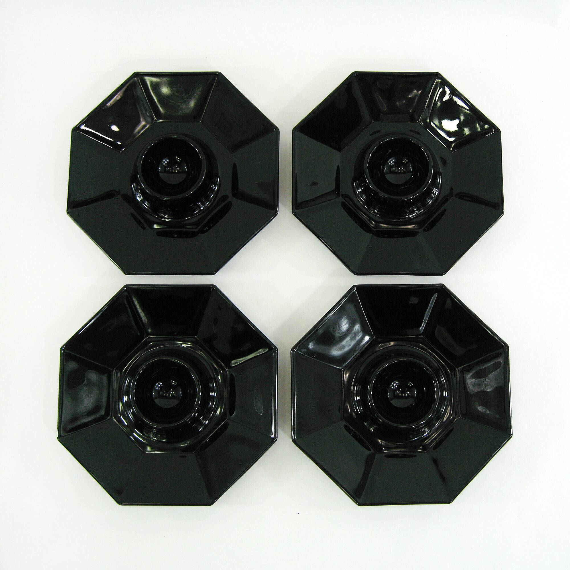 4 egg cups in opal and black tempered glass - Octime Arcoroc Luminarc France - vintage 80s