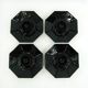 4 egg cups in opal and black tempered glass - Octime Arcoroc Luminarc France - vintage 80s